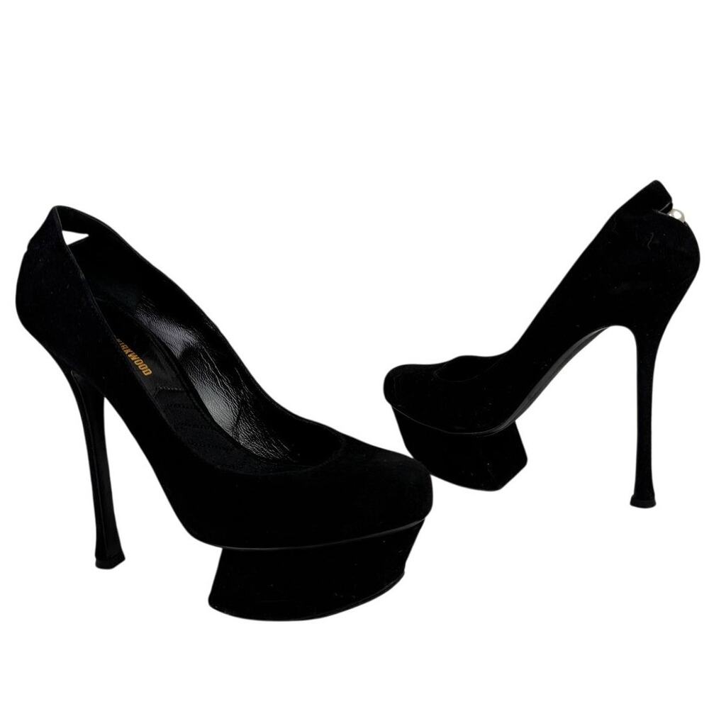 Nicholas Kirkwood Women's Pumps 36 Black Suede Pearl Slip-On Platform Heels